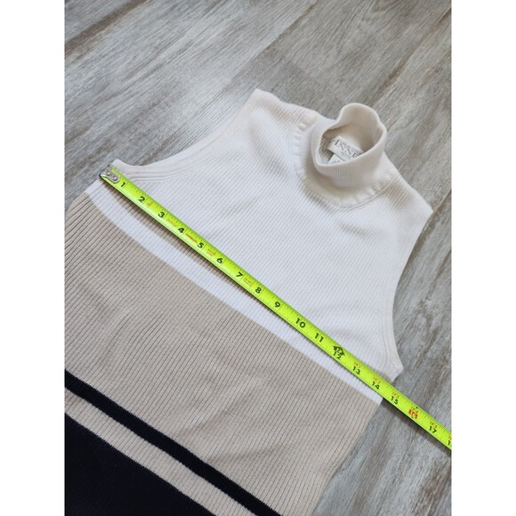 Casual Corner Annex Petite Sleeveless Sweater Mock Neck Blue Tan White Sz P - Picture 4 of 7